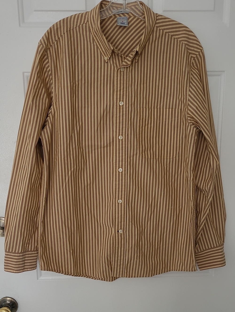 Old Navy Vintage Fit Brown and Tan Vertical Stripe Button-Down Shirt